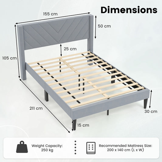 Tweepersoons Bed Frame – Bedbodem – Bed Frame – Platform Bed – Boxspring Frame – Fluwelen Bekleding – 200 x 140 CM – Houten Lattenbodem