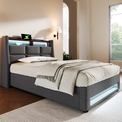 Single Bed with Metal Frame and Linen Fabric, 90x200cm, Includes Mattress