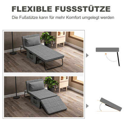 4-in-1 Opvouwbaar Bed – Guestbed – Opklapbed – Verstelbaar Bed – Extra Slaapplek – Met Matras – Met Zijvakjes – Stabiel Metaalframe – Grijs – 188x75x38 cm