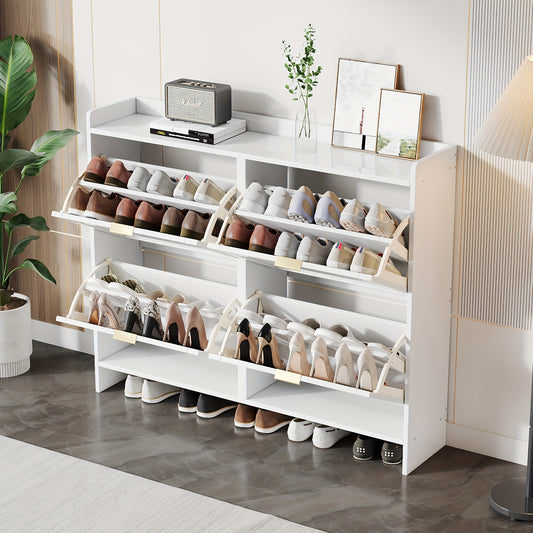 Schoenenkast – Schoenenrek – Schoenentoren – Halmeubel – Schoenopberger – Metaal & Bamboe – 4 Vakjes Met Kleppen – Vloerstaand En Compact
