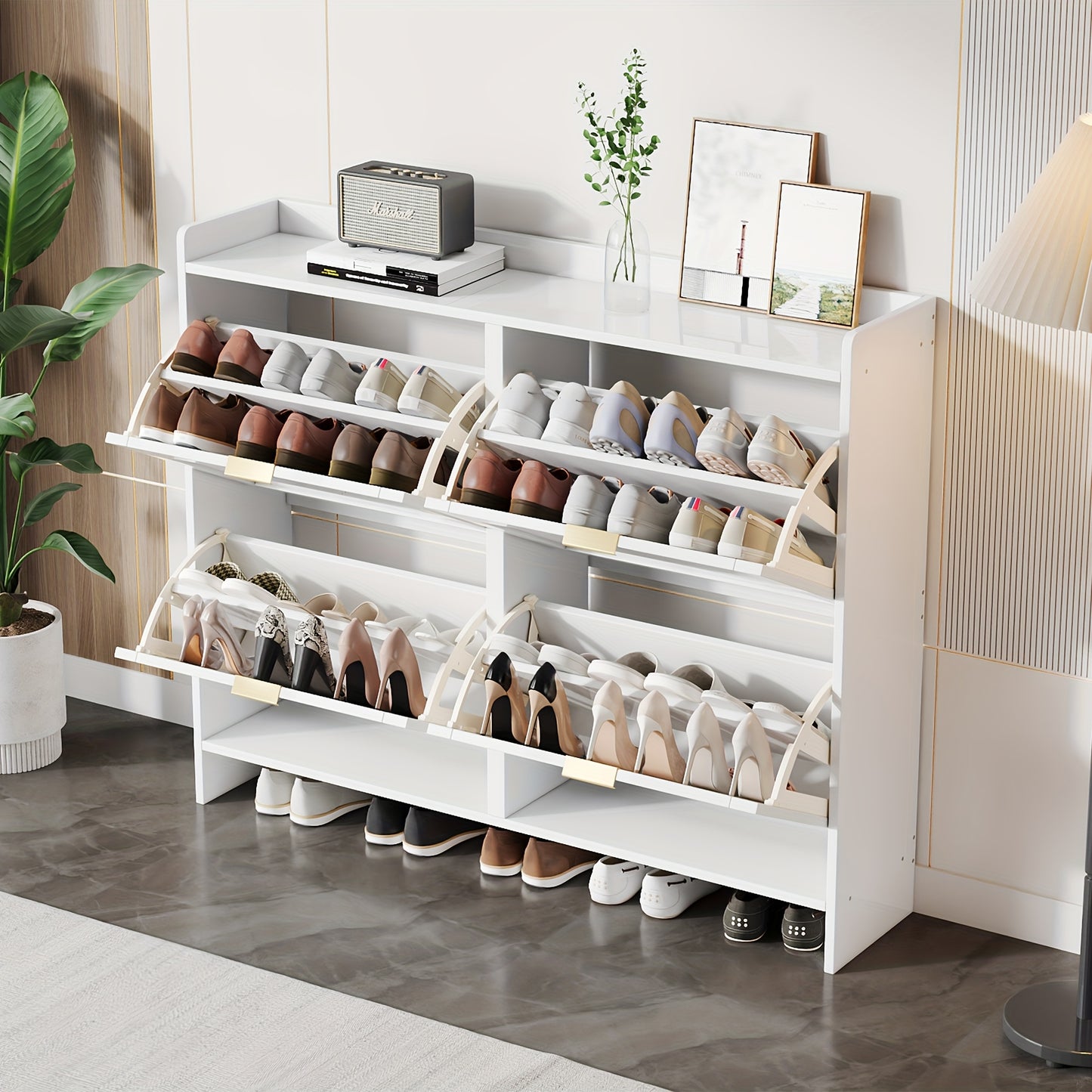 Schoenenkast – Schoenenrek – Schoenopberger – Halmeubel – Mudroomkast – Modern Metaal en Bamboe – Ruimtebesparend Design – Stevig en Duurzaam