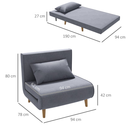 Slaapbank – Bedbank – Sofa Bed – Slaapbankje – Klapstoel – Scandinavisch Design – Verstelbare Rugleuning – Massief Grenenhouten Frame – Grijs Linnen-Look