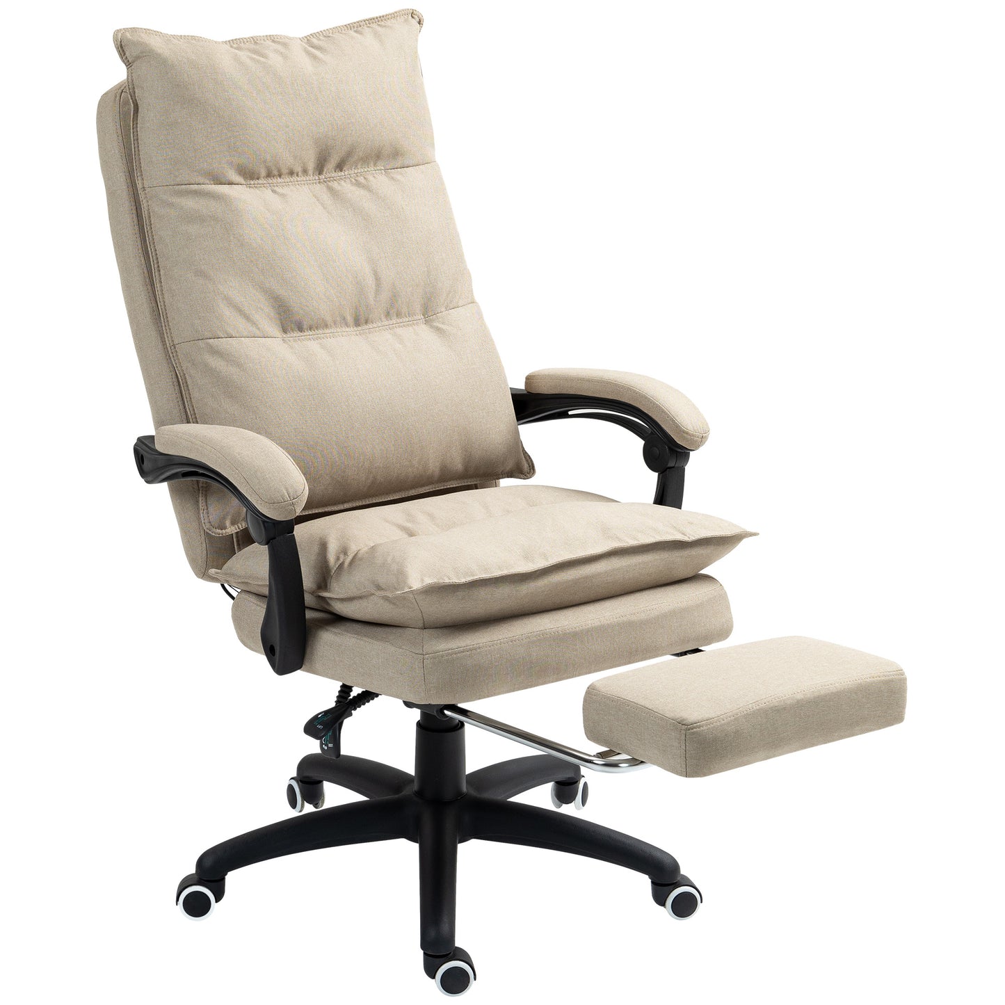 Massagestoel voor Kantoor – Bureaustoel – Ergonomische Stoel – Werkstoel – Draaistoel – Verstelbare Hoogte – 6-Punts Massage en Ingebouwde Voetensteun – Beige Linnen Bekleding