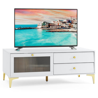 TV meubel – TV kast – TV stand – TV dressoir – Living room meubel – Voor 55 inch TV – Tempered glass vouwdeur – Metalen poten