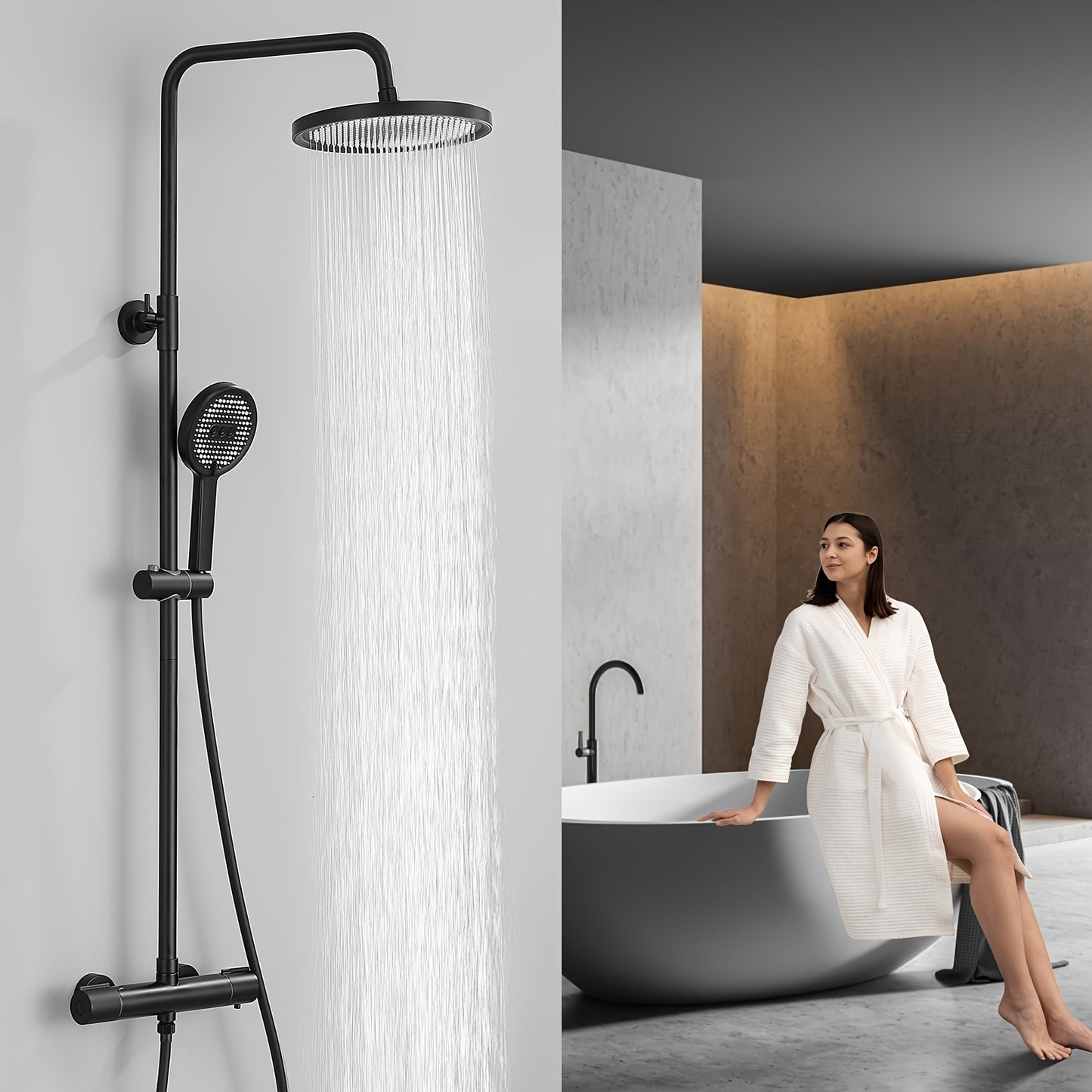 Thermostaatkraan – Douchekraan – Doucheset – Thermostatische Douche – Badkraan – Mat Zwart – 25 cm Hoofddouche – Constante Watertemperatuur