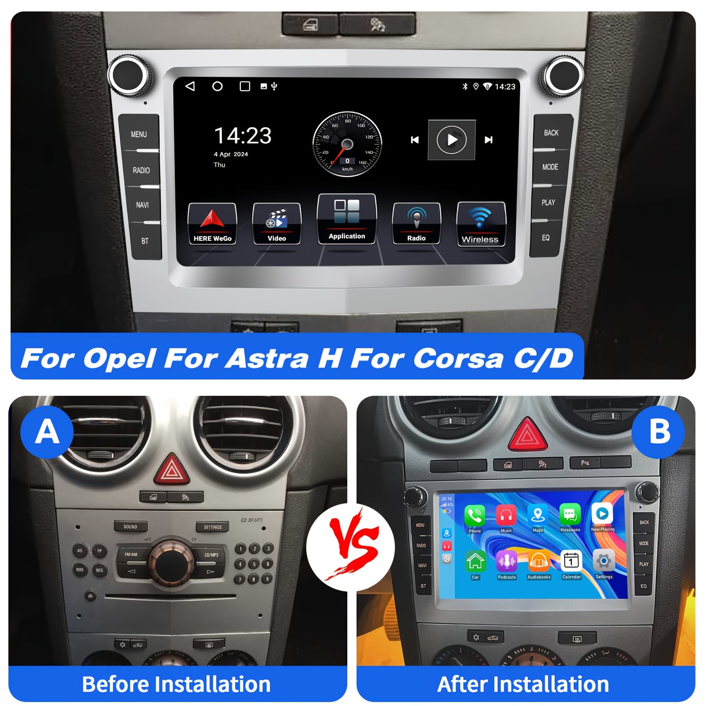 Android 14 Autoradio – Android Auto – Carplay Radio – Multimedia Speler – Auto Stereo – 7 Inch HD IPS Touchscreen – 4GB RAM 64GB Opslag – Met Achteruitrijcamera