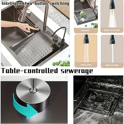 Enkele Keukenspoelbak – Spoelbak – Keukensink – Werkstation Spoelbak – Onderbouw Spoelbak – 680x450 mm – 4 mm Roestvrij Staal – Waterval Afvoer – Rechtszijdige Afvoer
