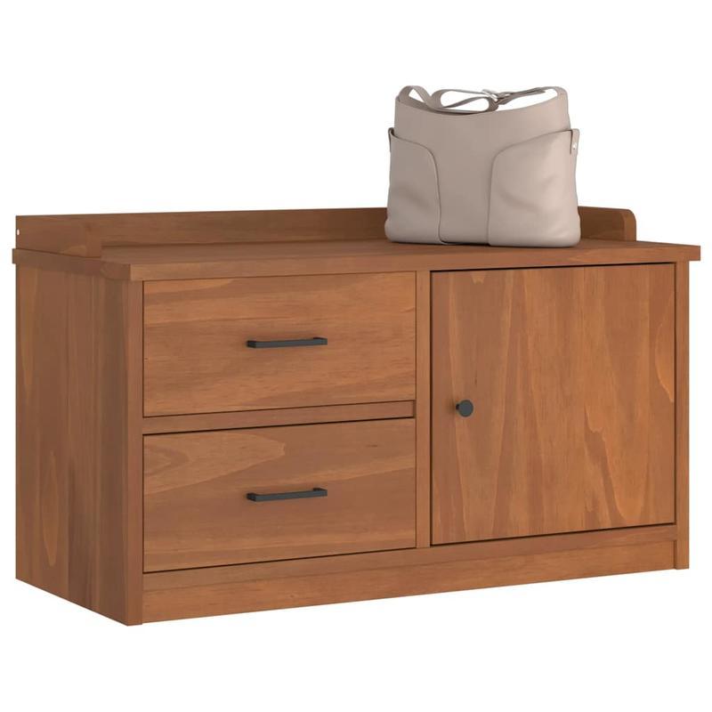 Modern Solid Pine Hallway Bench with Storage - 87x40x50cm, Two Drawers & Open Compartment, Ideal for Shoe Rack or Living Room Organizer, Natural Wood Finish, Display Storage | Contemporary Design | Solid Pine Wood