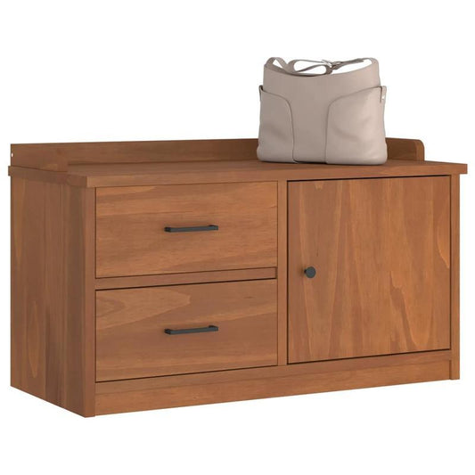 Modern Solid Pine Hallway Bench with Storage - 87x40x50cm, Two Drawers & Open Compartment, Ideal for Shoe Rack or Living Room Organizer, Natural Wood Finish, Display Storage | Contemporary Design | Solid Pine Wood