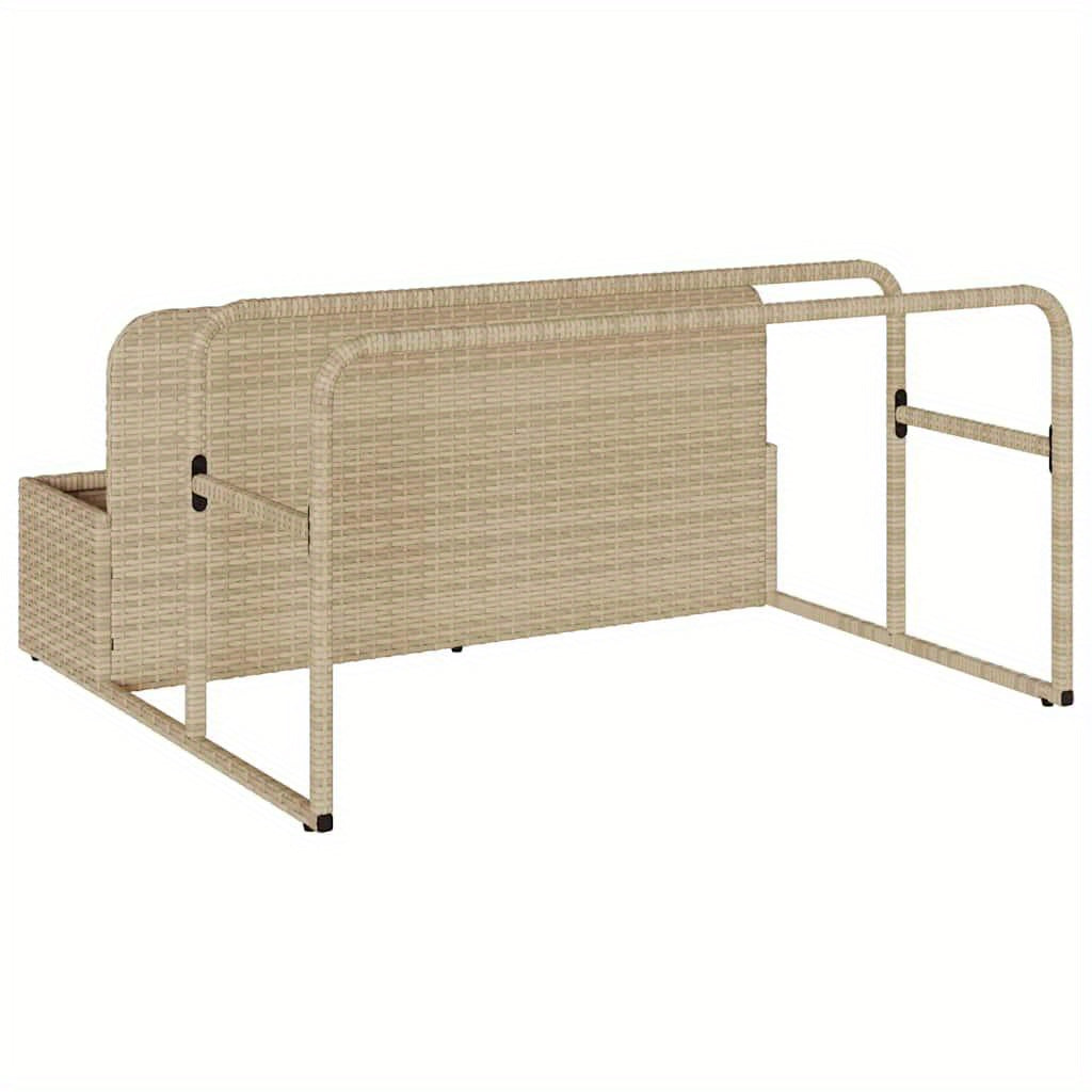 Beige Poly Rattan Pool Storage Container, 110x100x57cm, Patio Organizer, Garden Container, Woven Texture, Stylish Container, Lightweight Storage, Durable Rattan, Decorative Organizer, Wicker Bin, Pool Owners, Patio Lovers, Bo