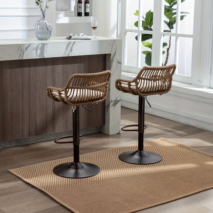 Modern Bar Stool Set with 2 Adjustable Seats And Footrest for Kitchen, Dining Room (Beige)