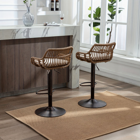 Modern Bar Stool Set with 2 Adjustable Seats And Footrest for Kitchen, Dining Room (Beige)