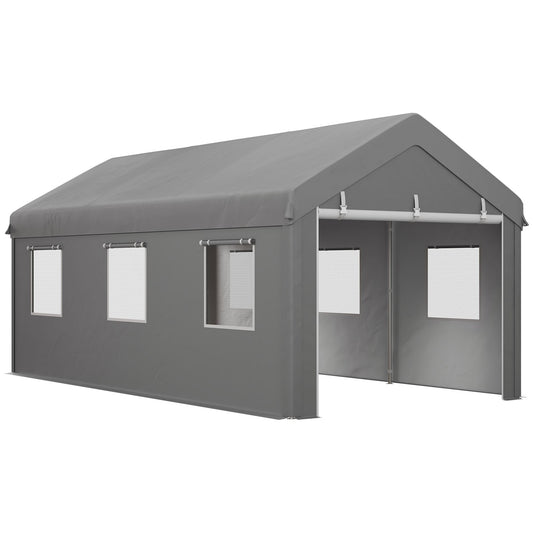 Carport – Overkapping – Auto Schuur – Garage Tent – Voertuig Shelter – Lichtgrijs – Gegalvaniseerd Stalen Frame – Waterdicht PE Zeil 6x2,95x2,78 m