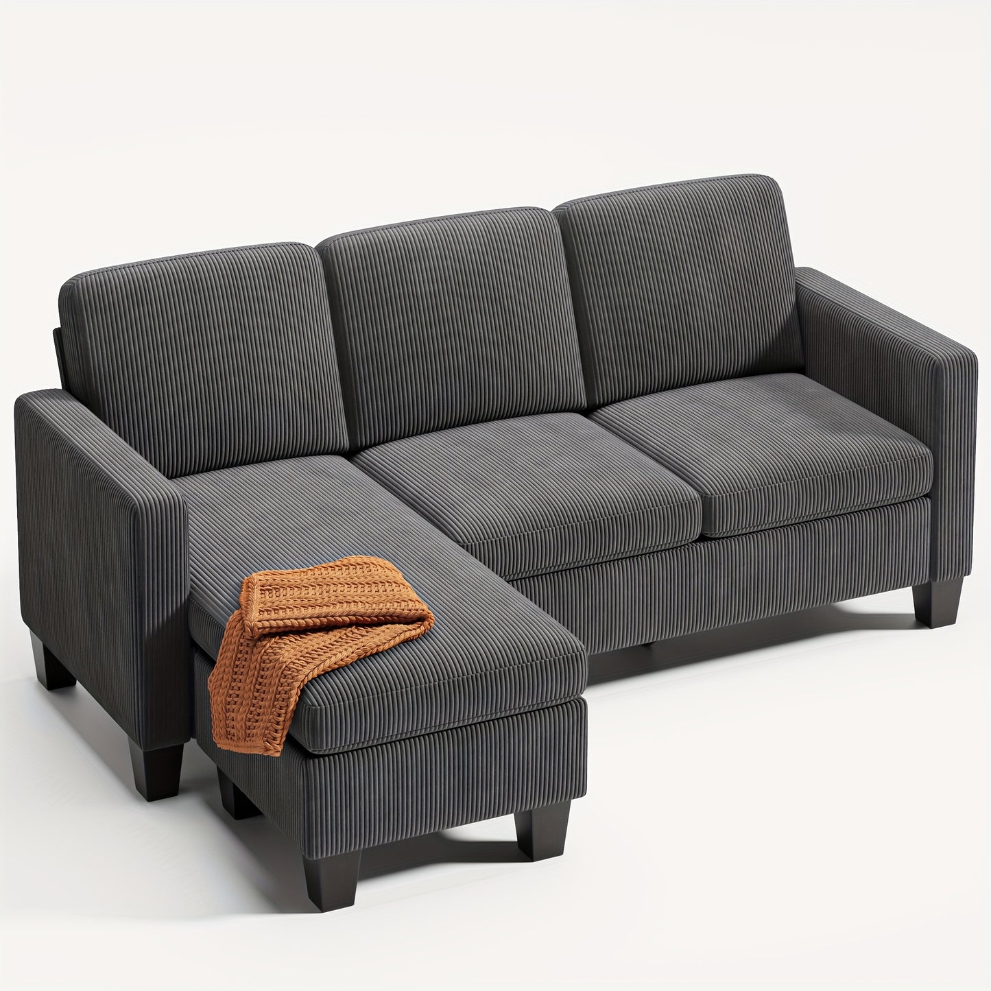 Bank – Bankstel – Hoekbank – 3-zitsbank – L-vormige Slaapbank – Hardhouten Frame – Zachte Kussens