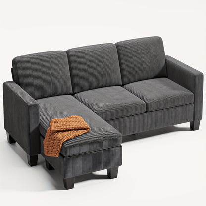 Bank – Bankstel – Hoekbank – 3-zitsbank – L-vormige Slaapbank – Hardhouten Frame – Zachte Kussens