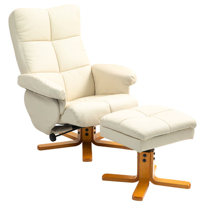 Relaxstoel – Fauteuil – Lounge Stoel – Draaistoel – Zitstoel – Creme – Verstelbare Rugleuning 145° – 360° Draaibaar Met Hocker
