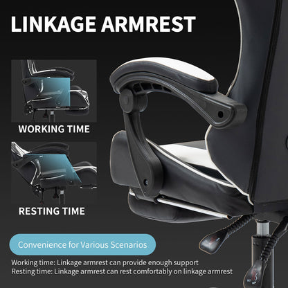 Gamestoel – Gaming Stoel – Game Stoel – Gaming Chair – Bureaustoel – Ergonomisch Met Verstelbare Rugleuning – Inklapbare Voetensteun – Kunstleder – 360° Draaibaar - Zwart-Wit