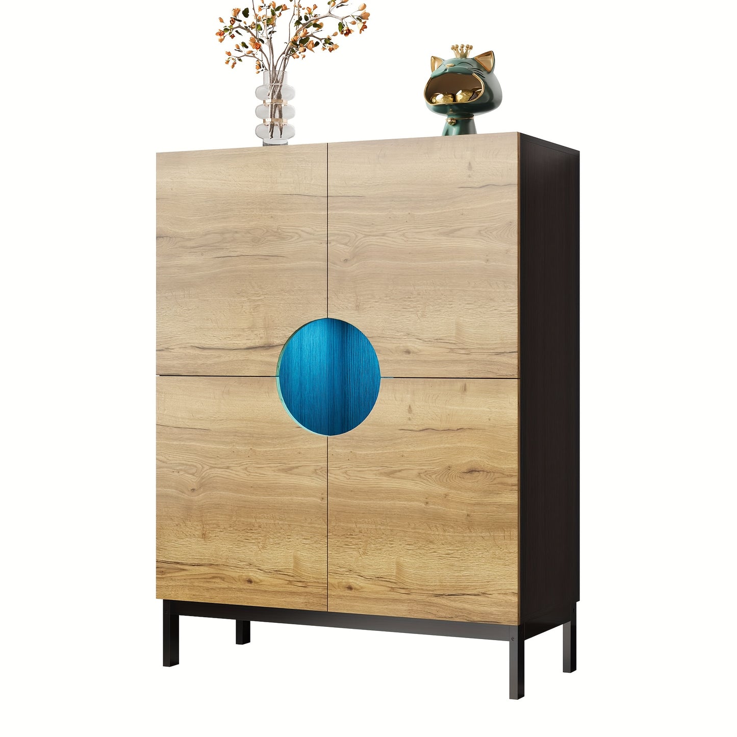 Modern Two-in-One Shoe Cabinet & Display Cabinet with Adjustable Shelves - Wide 40cm Metal Frame Entryway Storage Furniture, Spacious Large Shoe Organizer with Solid Wood-Like Legs, Contemporary Hallway Cabinet for Home/Offic