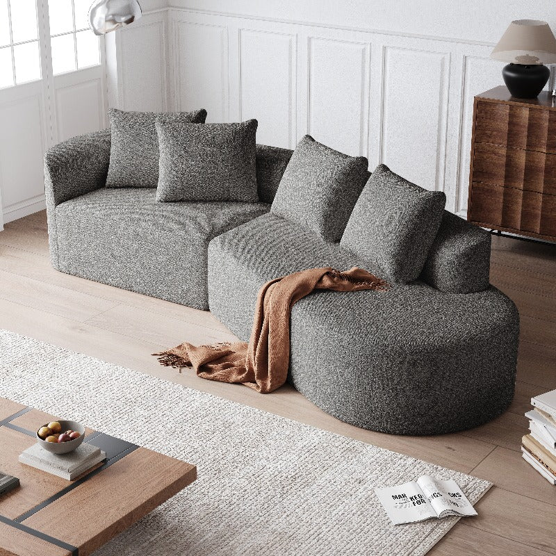 Moderne Loungebank – Sectional Sofa – Hoekbank – Modulair Sofa – Chenille Bank – 4-Zits Oversized – Donkergrijs Zwart – Plush Kussens – Stalen Frame – Geen Montage
