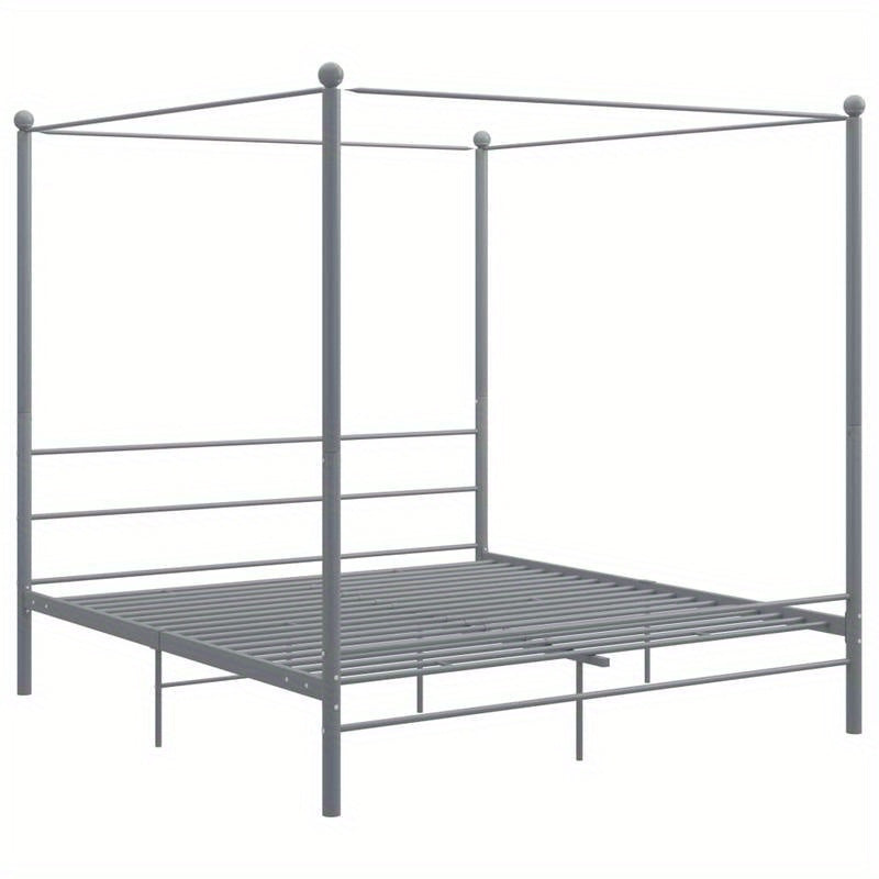 Metalen Bedframe – Stalen Bed – Canopy Bed – Bedframe 200x200 – Grijs – Stevig en Duurzaam – Overhead Frame voor Gordijnen