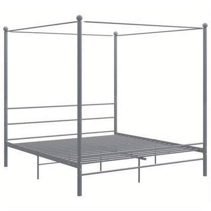 Metalen Bedframe – Stalen Bed – Canopy Bed – Bedframe 200x200 – Grijs – Stevig en Duurzaam – Overhead Frame voor Gordijnen