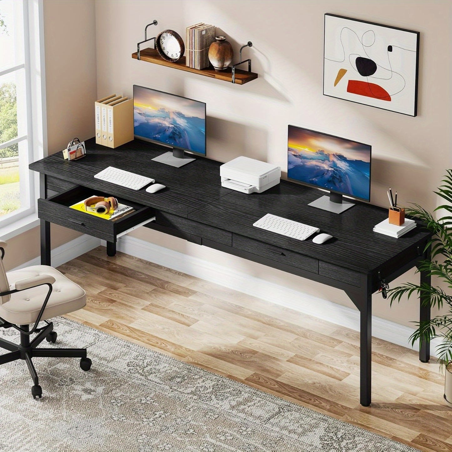 Extra Lang Bureau – Tweepersoonsbureau – Dubbel Bureau – Werktafel – Schrijftafel – Ruim 200 cm Breed – Stevig Spaanplaat Met Metaal Frame
