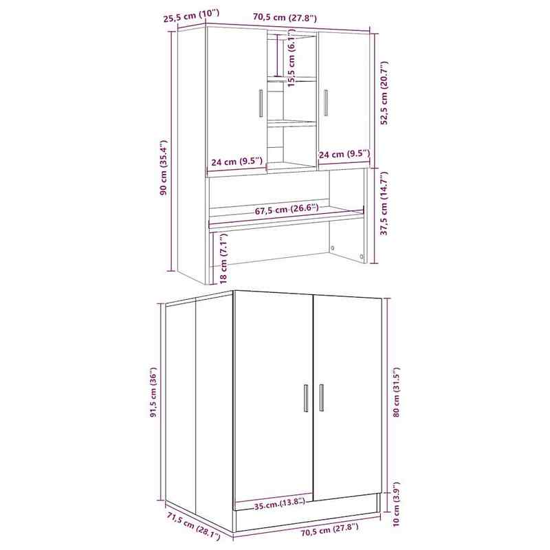 1pc Washing Machine Cabinet, Toilet Cabinet Above Washing Machine Toilet, Washing Machine Cabinet, Toilet Cabinet, Metal Wood Material. Washing Machine Cabinets 2pcs Processed Wood Concrete Grey.