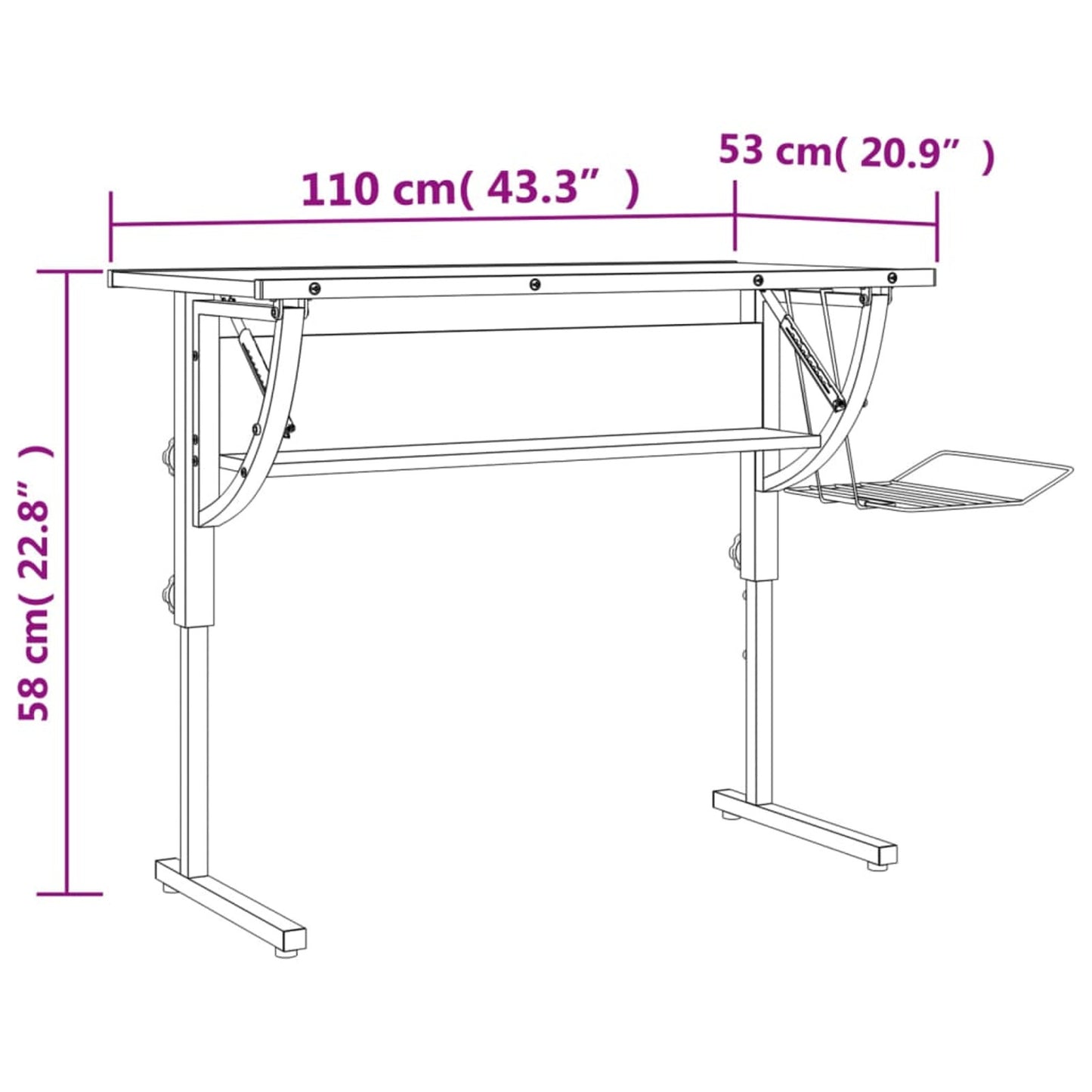 Verstelbaar Bureau – Werktafel – Schrijftafel – Studieplek – Creatief Bureau – Sonoma Eiken – Verstelbare Hoogte 58-87 cm – Robuust Stalen Frame