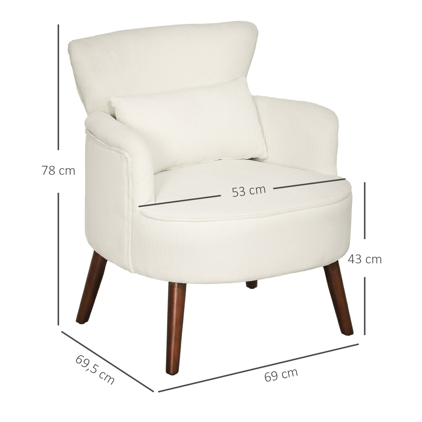 Fauteuil – Loungestoel – Relaxstoel – Zetel – Leunstoel – Crèmewit – Hoogwaardig Polyester – Houten Poten – Max. 120 kg