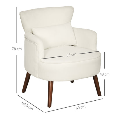 Fauteuil – Loungestoel – Relaxstoel – Zetel – Leunstoel – Crèmewit – Hoogwaardig Polyester – Houten Poten – Max. 120 kg