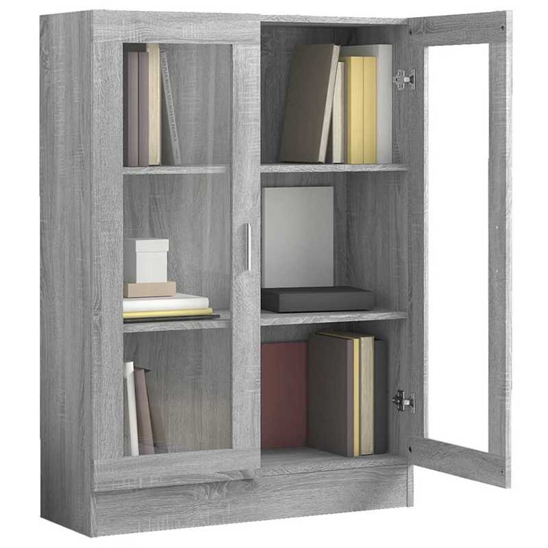 Modern Gray Sonica Wood Showcase Cabinet with Shutter Doors - Large Display Case, Particle Board, -Standing <68.58cm Height, <3.2 Cu Ft Storage for /Office - Easy Assembly (Fits Small Spaces) - Furniture