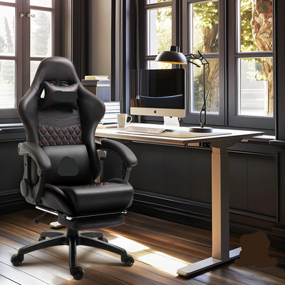 Ergonomische Bureaustoel – Gamestoel – Bureaustoel Met Hoogteverstelling – Draaibare Bureaustoel – Kunstleren Zitting – Metalen Frame – 5 Wielen Voor Mobiliteit - Zwart