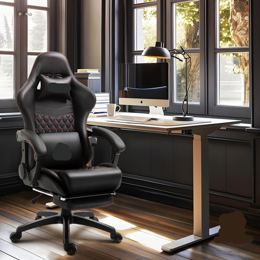 Ergonomische Bureaustoel – Gamestoel – Bureaustoel Met Hoogteverstelling – Draaibare Bureaustoel – Kunstleren Zitting – Metalen Frame – 5 Wielen Voor Mobiliteit - Zwart