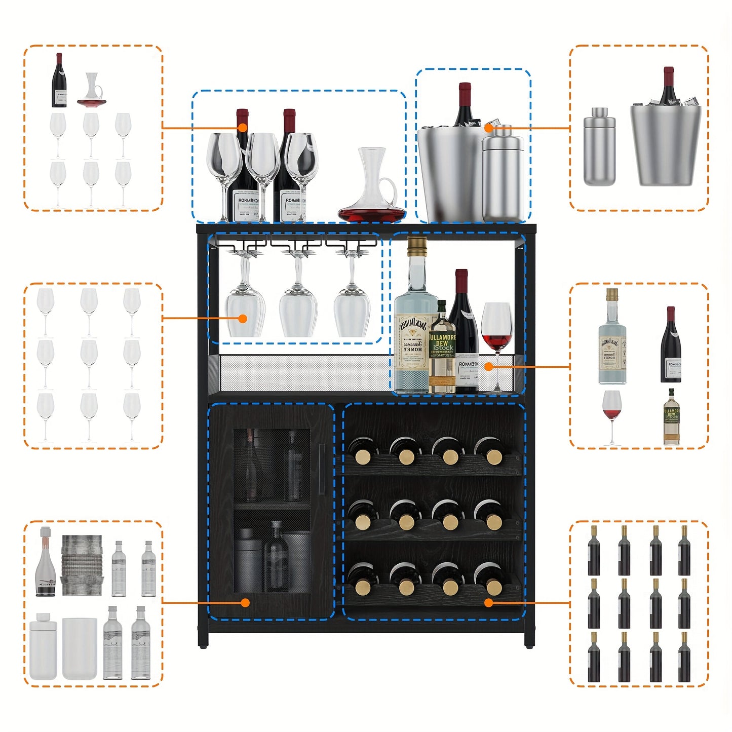 Wijnkast – Wijnrek – Drankkast – Wijnbar – Buffetkast – Industrieel Design – 12 Flessen – Metalen Poten & MDF