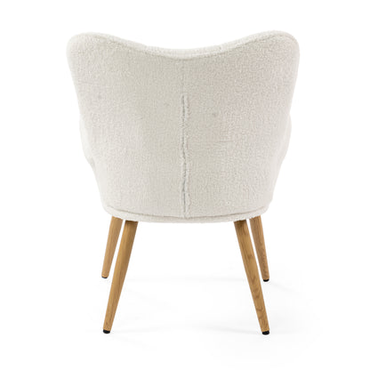 Eetkamerstoel – Stoel – Dining Chair – Armstoel – Dinerstoel – Beige Variant – Gewatteerde Teddy-Stof – Stevig Houten Frame – Ergonomisch & Comfortabel – 72x62x90,5 cm