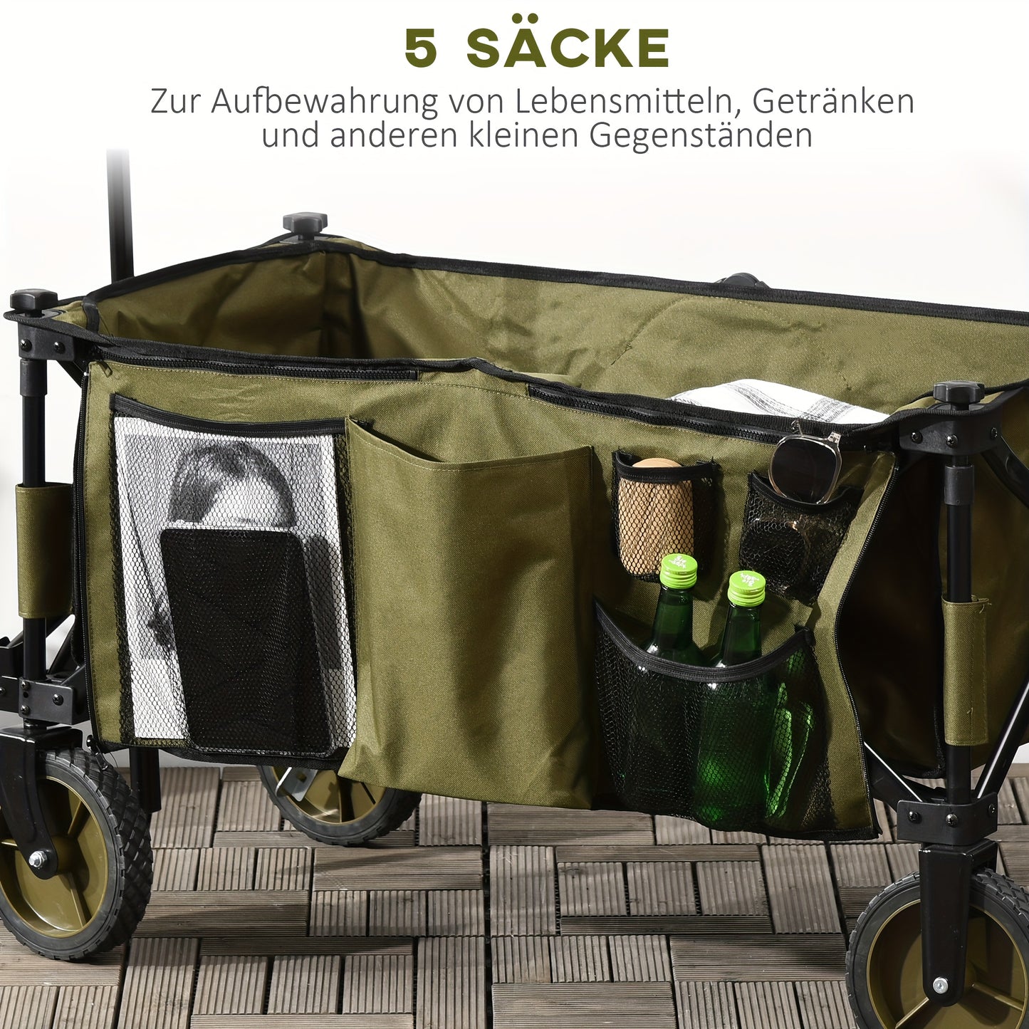Bolderwagen – Bolderkar – Transportkar – Strandkar – Klapwagen – Opvouwbaar – Verstelbare Handgreep – Stevig Metaal Frame – 4 Grote Rubberen Wielen – Groen