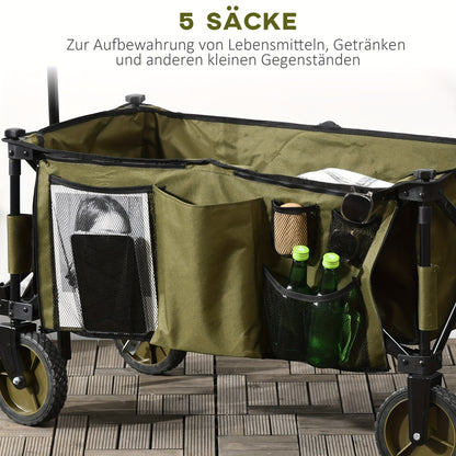 Bolderwagen – Bolderkar – Transportkar – Strandkar – Klapwagen – Opvouwbaar – Verstelbare Handgreep – Stevig Metaal Frame – 4 Grote Rubberen Wielen – Groen