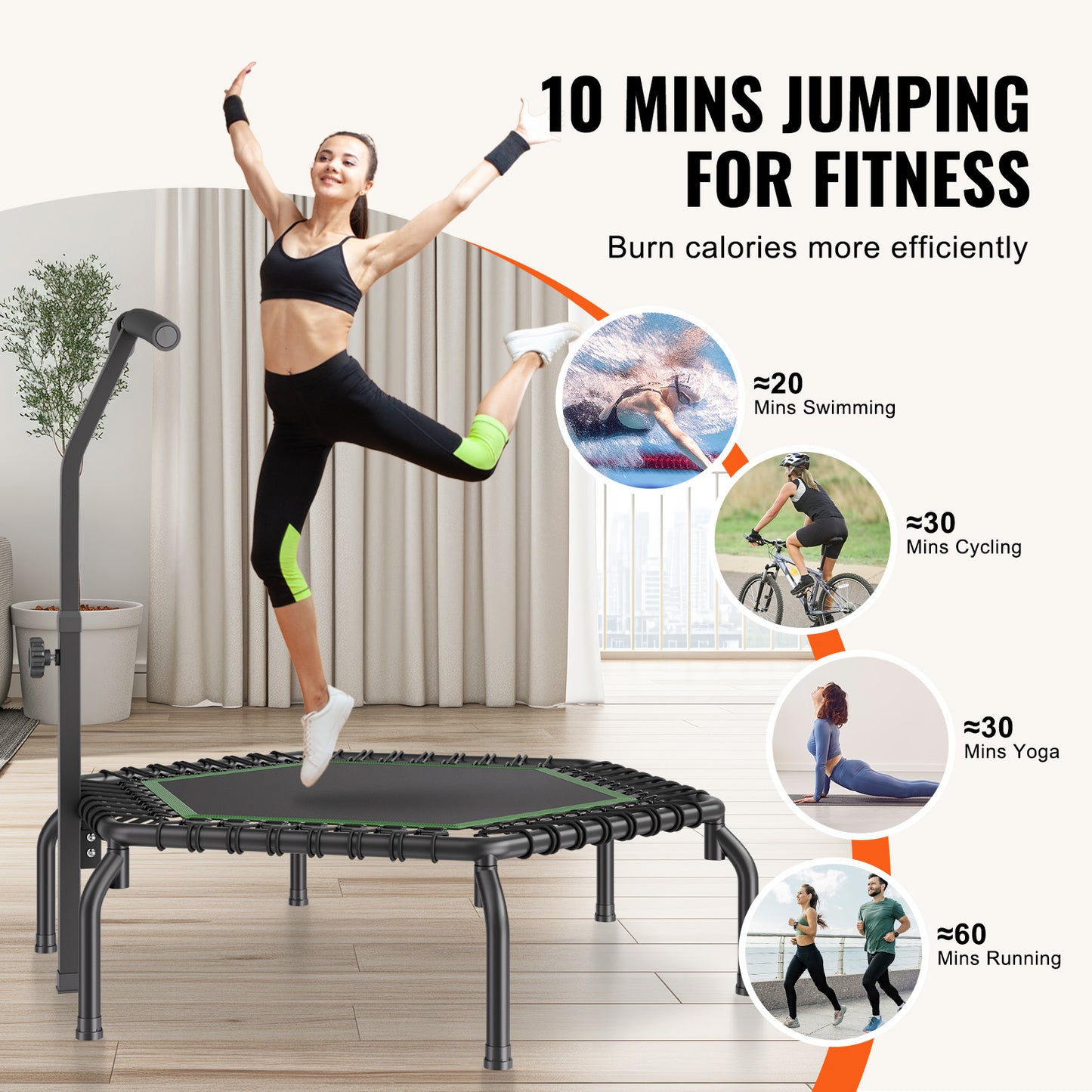 Mini Trampoline – Minitrampoline – Fitness Trampoline – Rebounder – Springmat – Verstelbaar Handvat – Draagkracht 204 kg