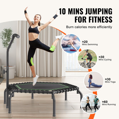 Mini Trampoline – Minitrampoline – Fitness Trampoline – Rebounder – Springmat – Verstelbaar Handvat – Draagkracht 204 kg
