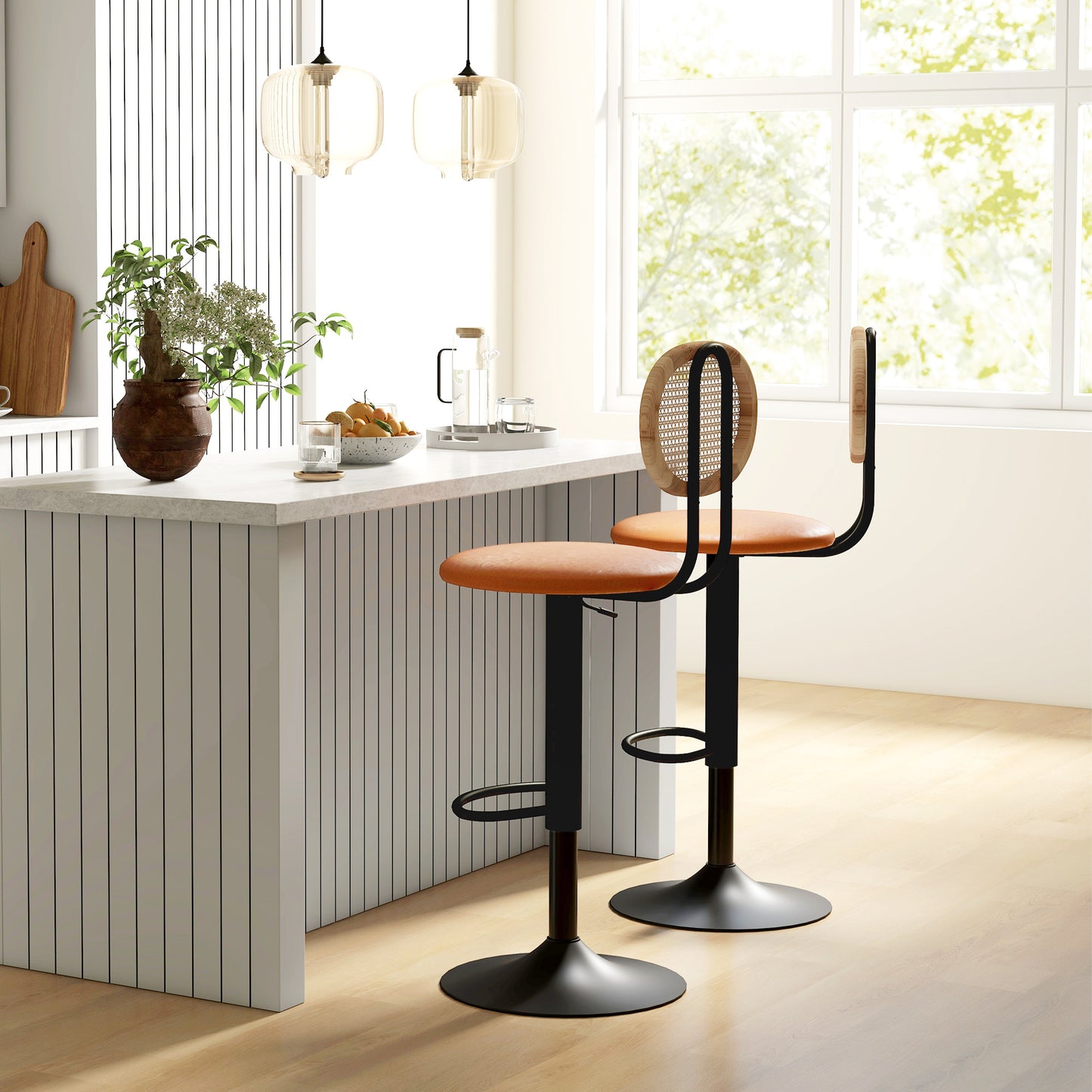 Barkrukken – Barkstoelen – Hoge Stoelen – Barstoelen – Verstelbare Barkrukken Bruin – 360° Draaibaar – Hoogte Verstelbaar 92-113,5 cm