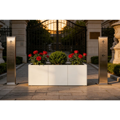 White Plant Pot Compatible for /Outdoor Use - Modern Rectangular Cold-Rolled Steel Planter with Painted, Lightweight Durable Garden Pot for Small Spaces, Balcony, (120x40x40cm) - Assembly, Quick Planting Setup