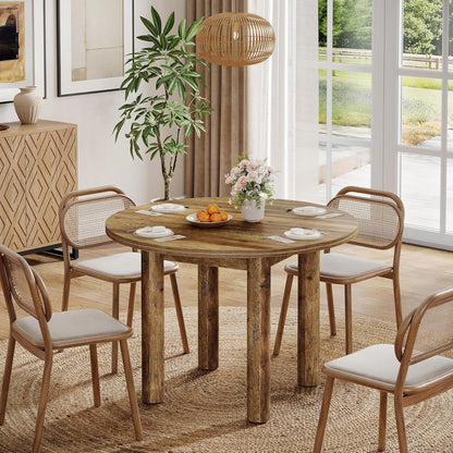 Ronde Eettafel – Eettafel Rond – Keukentafel – Tafel Voor 4 Personen – Landelijke Tafel – 99 cm Diameter – Stevig Geforceerd Hout – Bruine Houtnerfafwerking