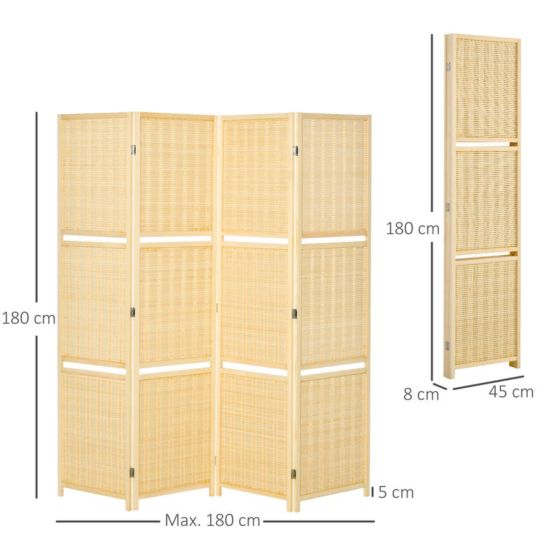 Kamerscherm – Roomdivider – Scheidingswand – Paravent – Kamerscheiding – Bamboe – 2 Planken – Opvouwbaar – Voetbeschermers – Natuurlijk Design