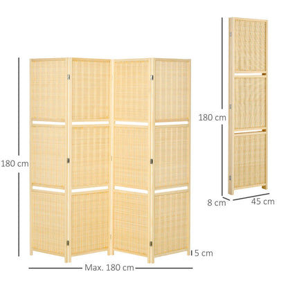 Kamerscherm – Roomdivider – Scheidingswand – Paravent – Kamerscheiding – Bamboe – 2 Planken – Opvouwbaar – Voetbeschermers – Natuurlijk Design
