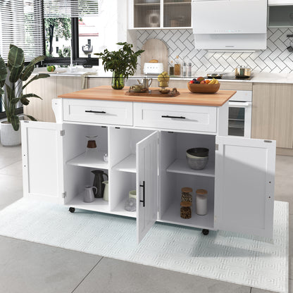 Modern White Mobile Kitchen Island with Folding-Top & Storage Cabinet, 2 Drawers & 4-Tier Shelving - 5-Wheeled Multi-Functional Furniture with Black Legs, Space-Saving Design for Small Kitchens & Dining Rooms, Easy Assembly,