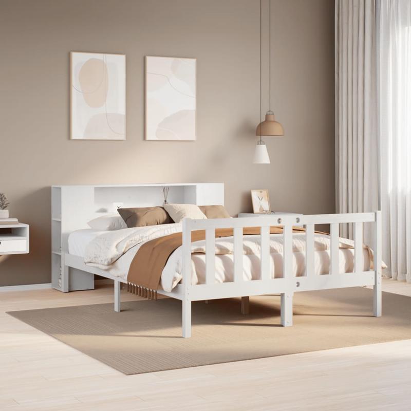 Bedframe – Platformbed – Ledikant – Slaapkamerbed – Bedombouw – Modern Design – 140x190 cm – Ruimtebesparend & Eenvoudige Montage – Stevig Massief Houten Frame – Wit