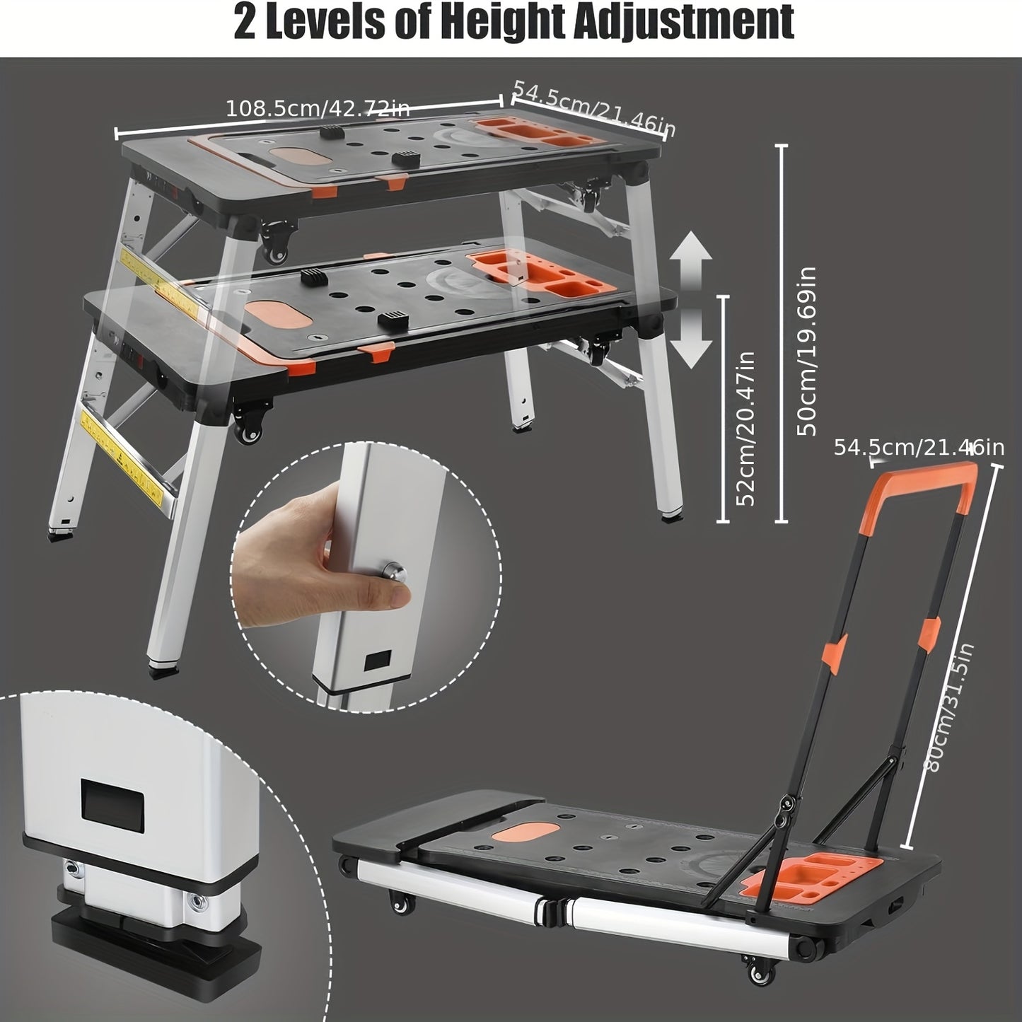 Werkbank – Workmate – Werktafel – Inklapbare Werkbank – Transportkar – Verstelbare Hoogte – 7-in-1 Multifunctioneel – Lichtgewicht Met Wielen
