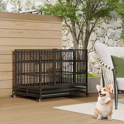 Hondenbench – Hondenkooi – Bench – Huisdierkooi – Transportkooi – Dubbele Deuren – Roestvrij Staal – 94x58x73 cm – Opvouwbaar – 360° Wieltjes – Uitneembare Lade