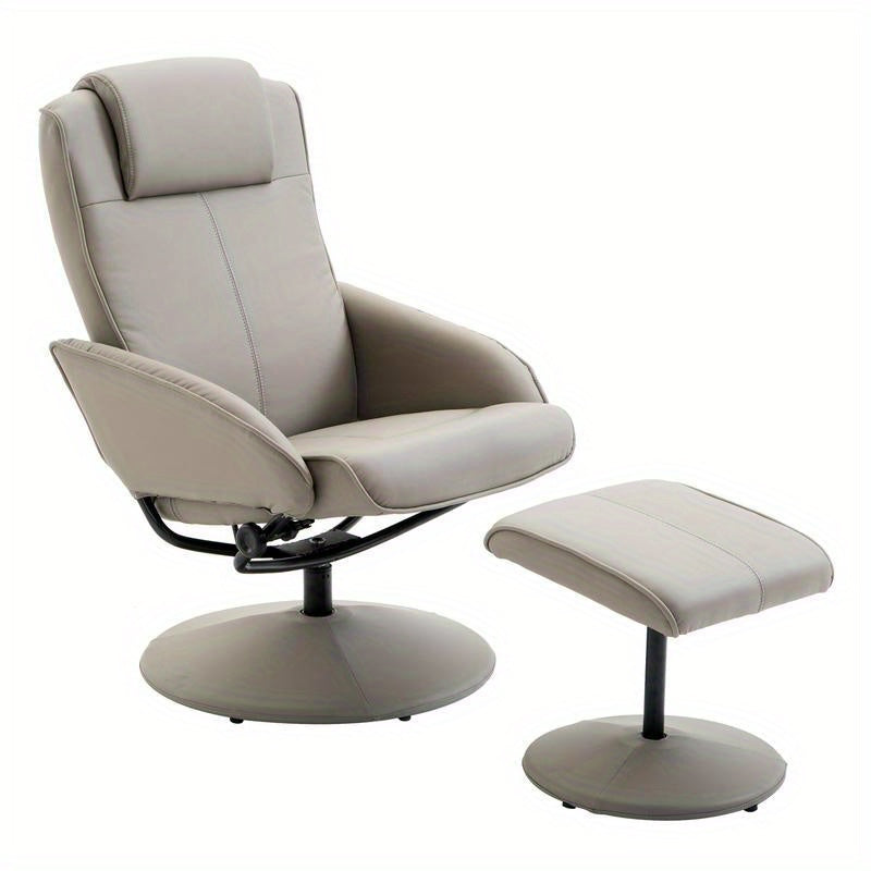 Draaifauteuil – Draaistoel – Relaxfauteuil – Loungestoel – Zithoekstoel – 360° Draaibaar – Comfortabele Ottoman – Stevig Kunststof & Houten Frame – Gemakkelijk Reinigbare Stof – Beige/Grijs