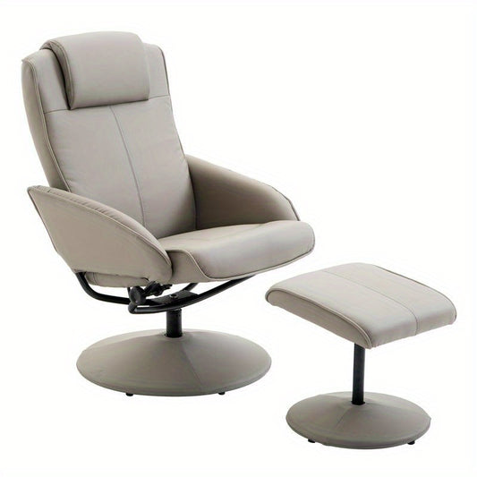 Draaifauteuil – Draaistoel – Relaxfauteuil – Loungestoel – Zithoekstoel – 360° Draaibaar – Comfortabele Ottoman – Stevig Kunststof & Houten Frame – Gemakkelijk Reinigbare Stof – Beige/Grijs